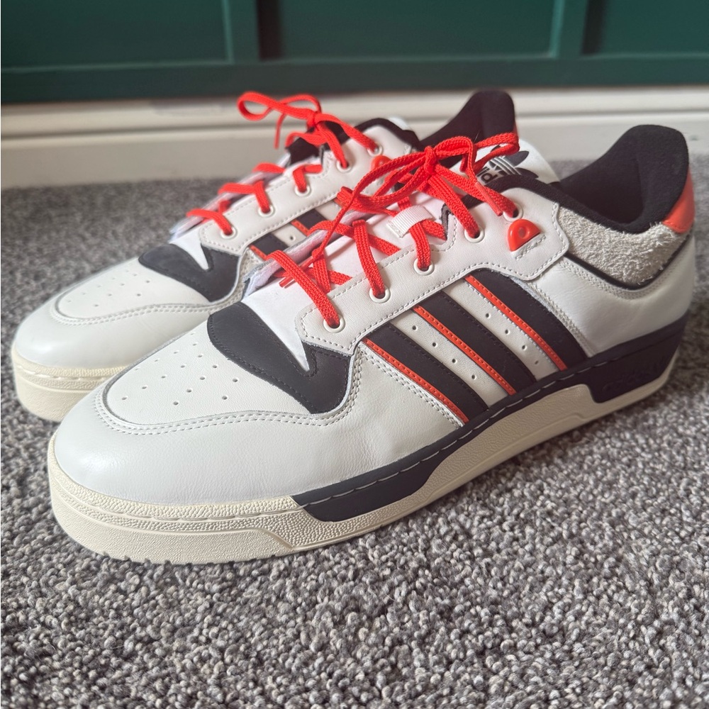Adidas Men's White, Black and Orange Sneakers with Orange Laces